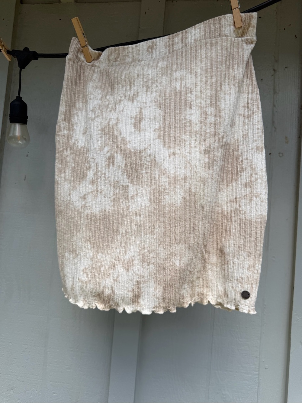 Roxy Cream and Tan Ribbed Tie-Dye Mini Skirt